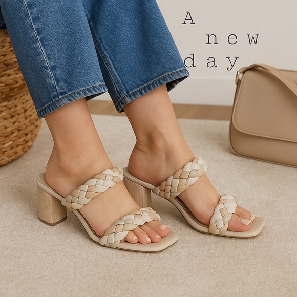 a new day Shoes - A New Day Women's Tan Braided Block Heels Size 9 1/2